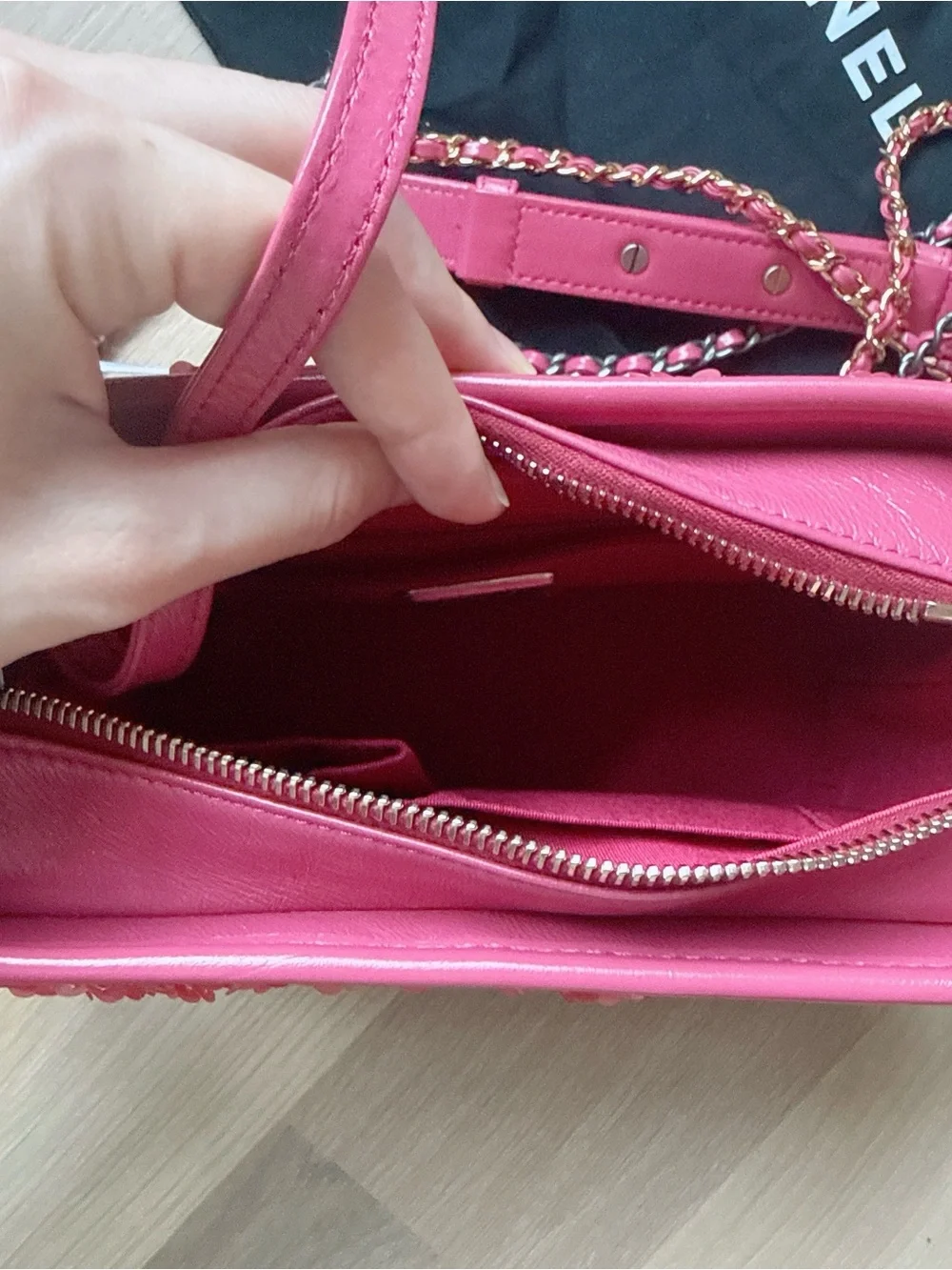 New-like CHANEL Sequin Calfskin Small Gabrielle Hobo Pink